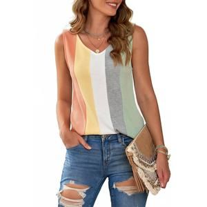 NEW SHEWIN multicolor v neck waffle knit tank in yellow/mint
